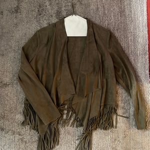 Never worn super soft faux suede fringe lightweight jacket